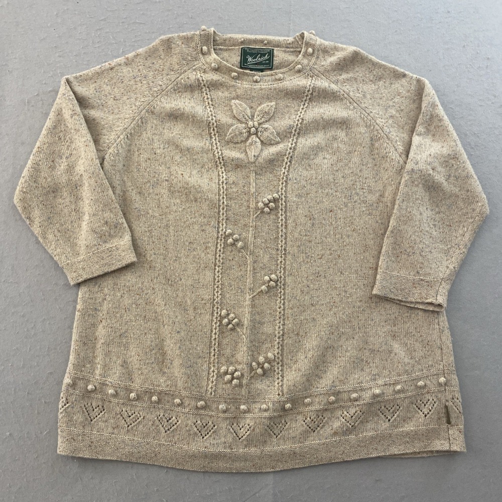 Woolrich Vintage Women's Size XL Beige Flecked  Pullover Sweater Raglan 3D Knit
